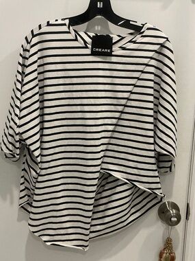 CREARE Avant-garde Artsy Striped Asymmetrical Tunic Top